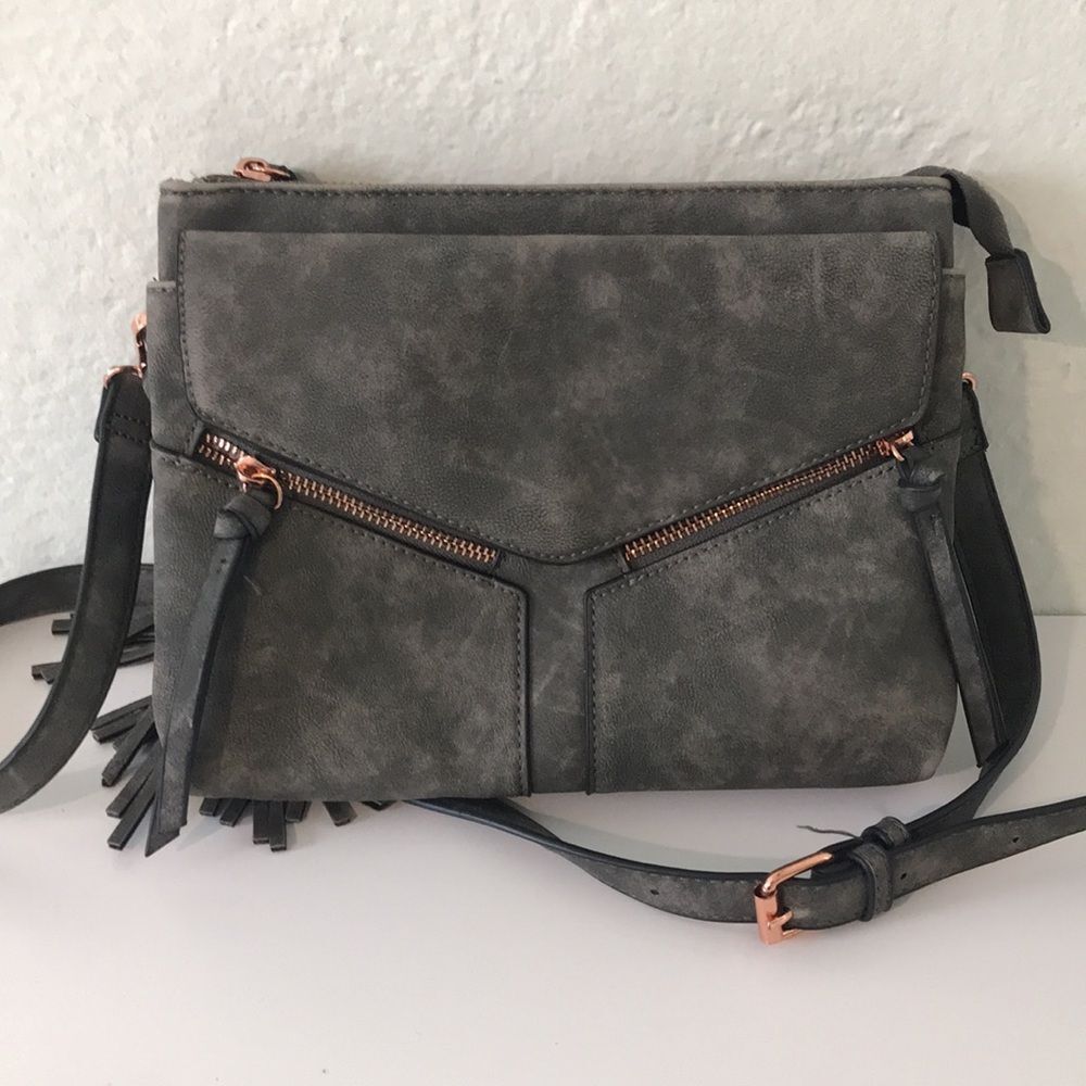Gray faux leather crossbody bag